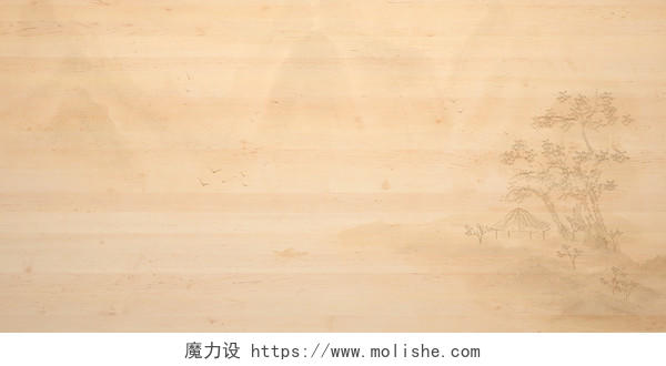 黄色木纹纹理实木原木图案创意古风山水画轮廓展板背景木纹背景